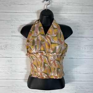 Milk and Honey Retro Pattern Halter Top Size M hippie